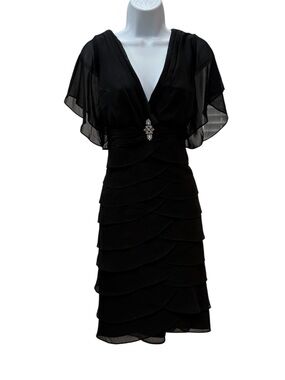 Scarlett Nite Black Layered Chiffon Midi Dress with Embellished Waist Size 16